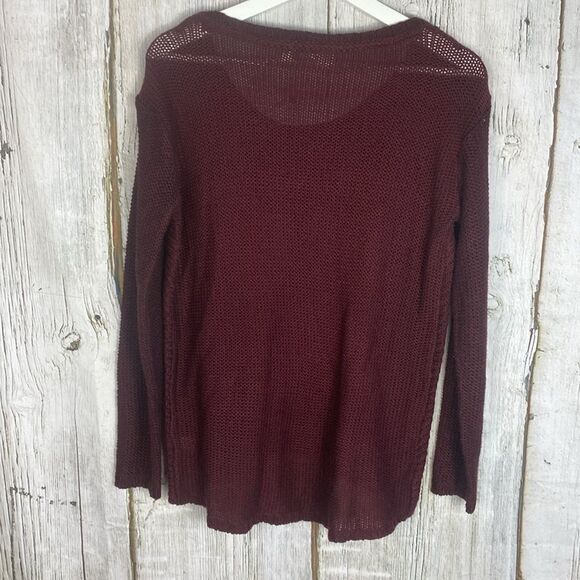 RD Style Knit Hi Low Crewneck Sweater Size M Burgundy 28 - Picture 7 of 9